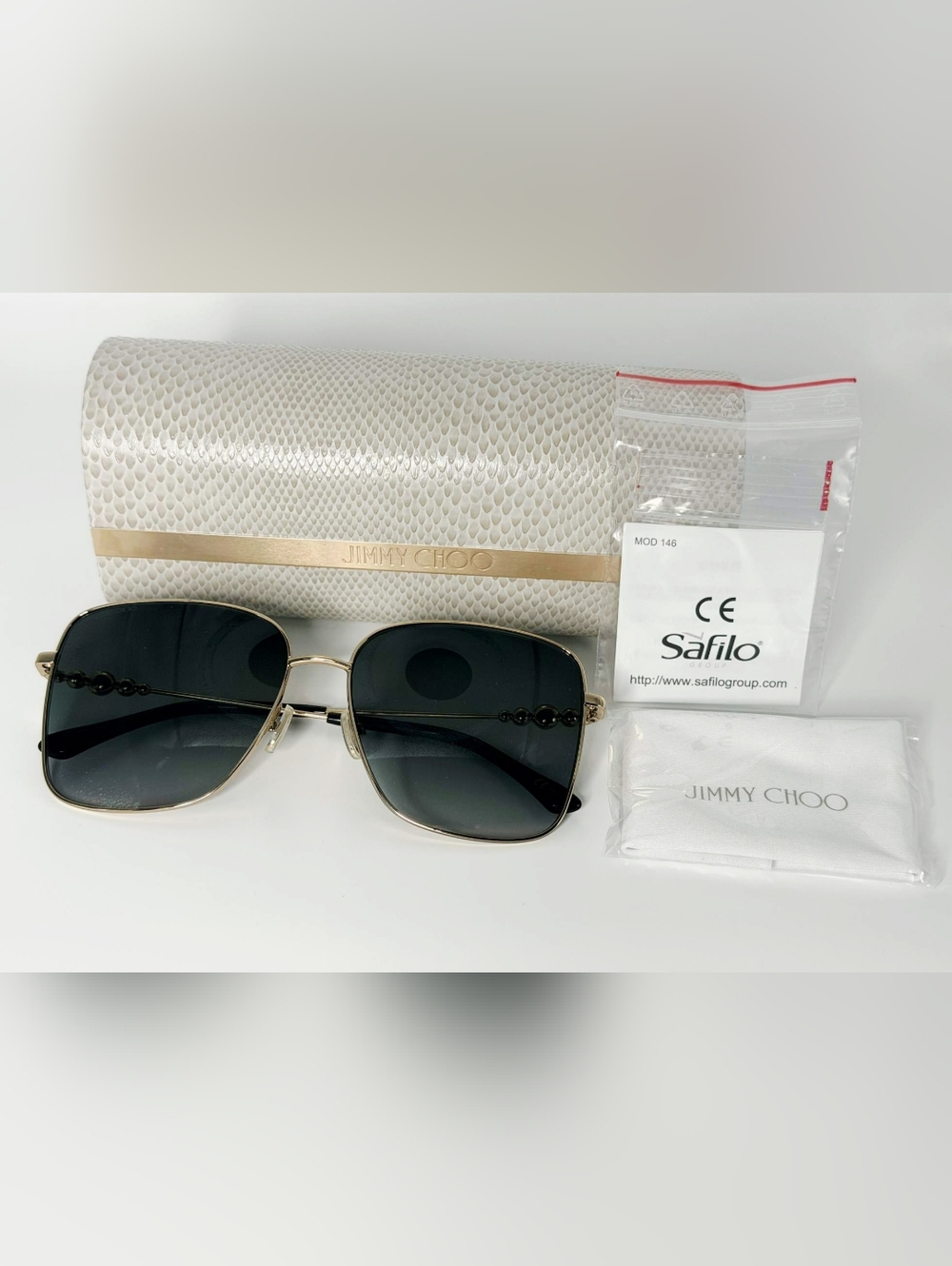 ✨ JIMMY CHOO Hester/S Crystal Embellished Square Sunglasses - Gold/Grey ✨ - Picture 4 of 6